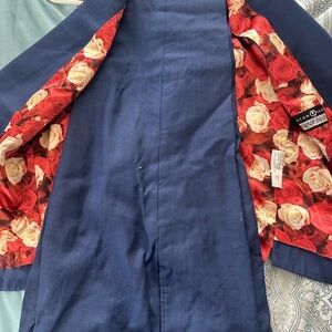 Navy Vest and Pant with Floral Lining